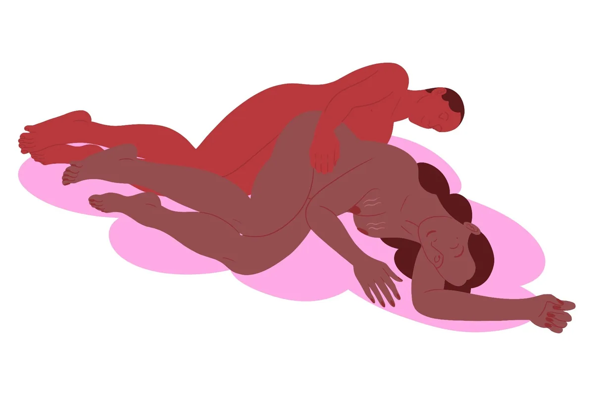 Flat illustration of the dragon: both partners lie flat, one along the other’s back, bodies in full contact