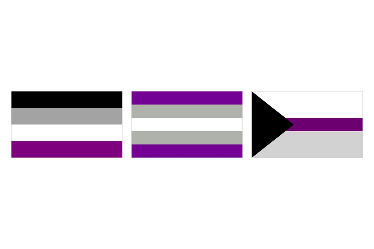 The asexual, grey-asexual and demisexual pride flags side by side